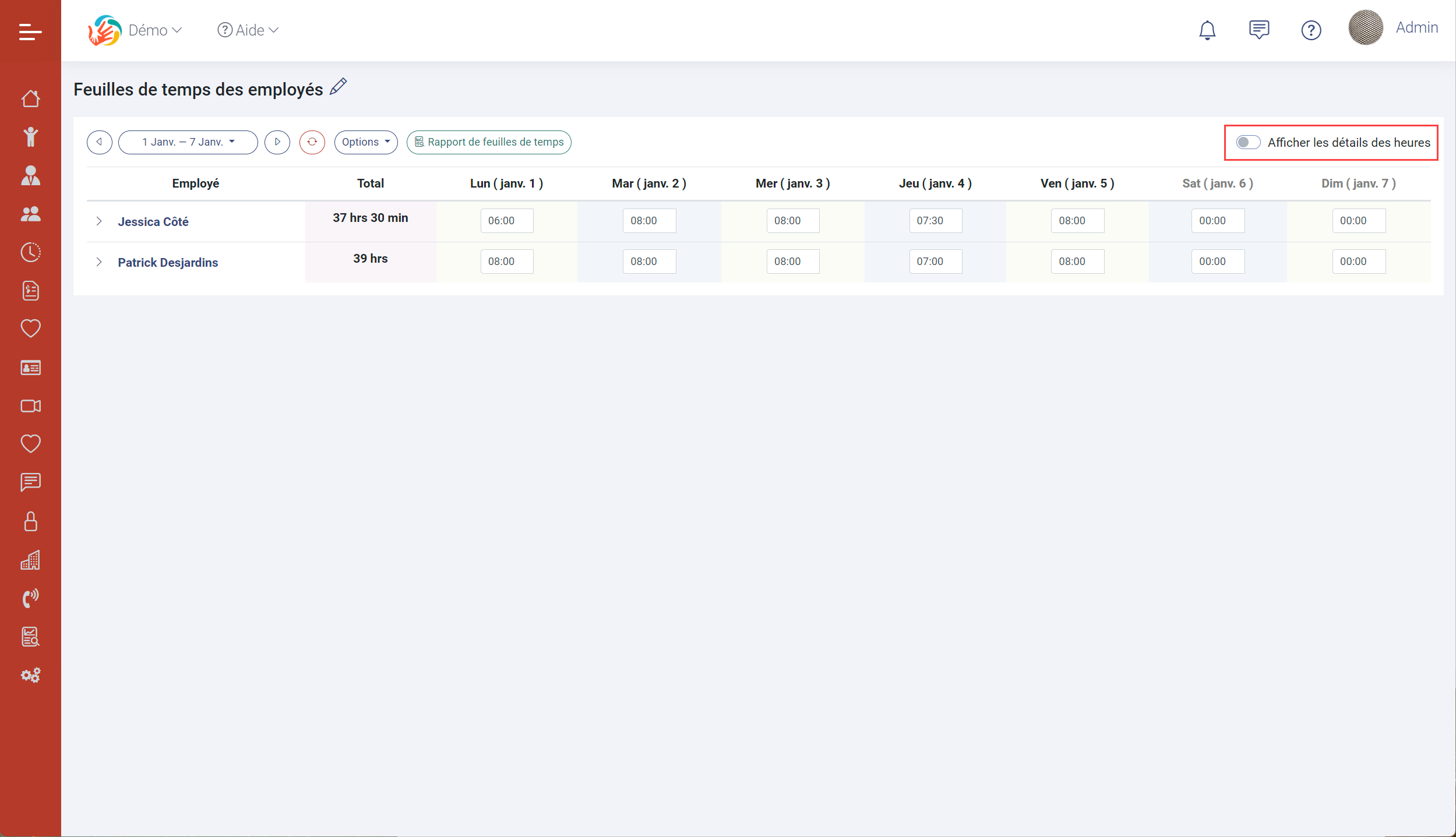 Feuilles de temps des employés dans MaGarderie Plus