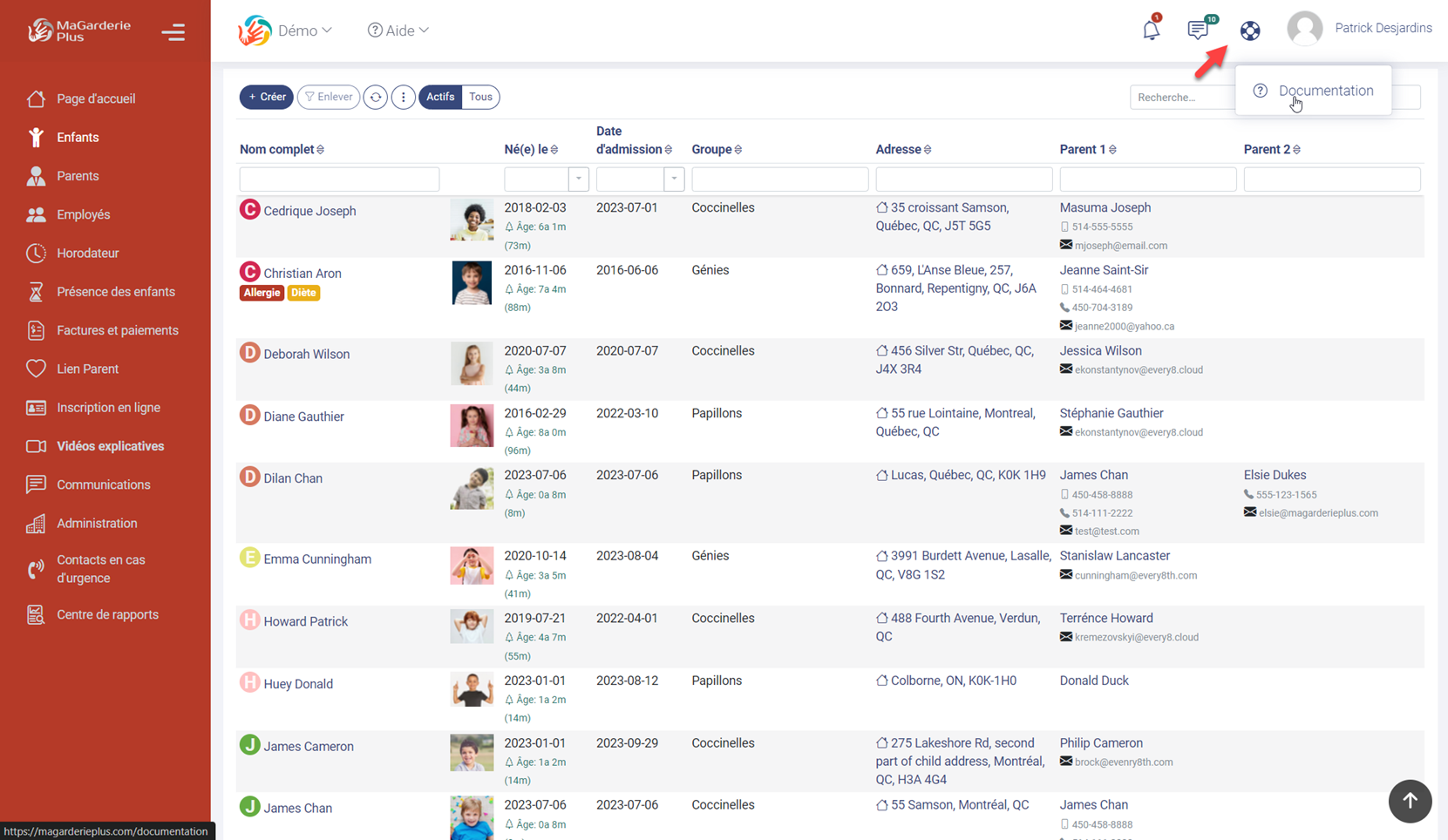 Portail de documentation de MaGarderie Plus