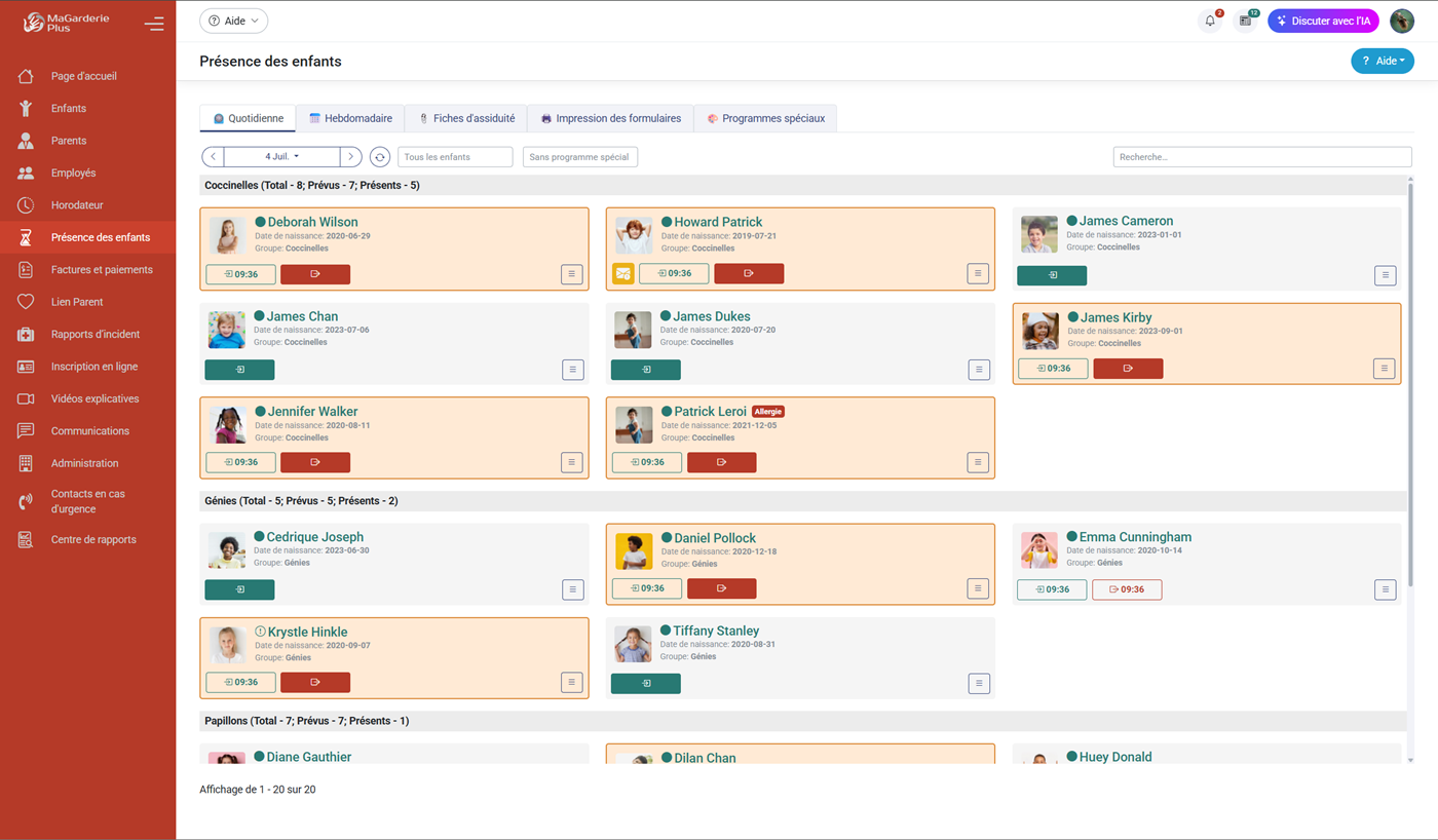 MaGarderie Plus Gestion des présences des enfants