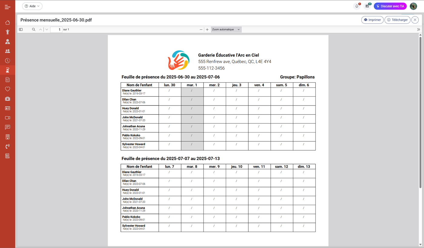 MaGarderie Plus Gestion des présences des enfants